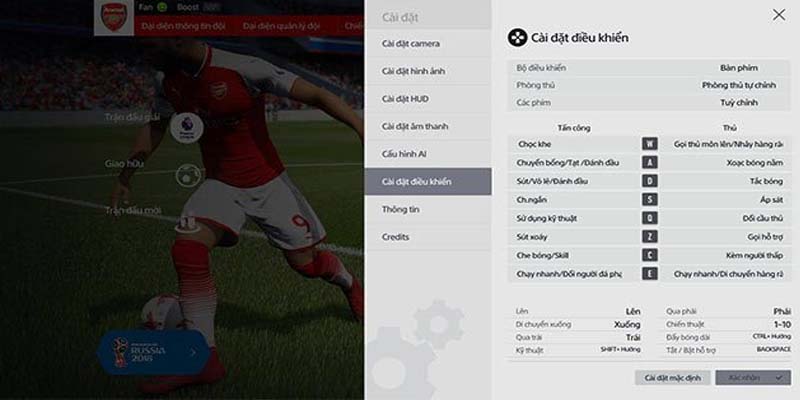 Hướng dẫn cài đặt các phím tắt trong cách chơi chơi FIFA