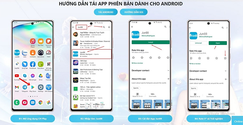 Hướng dẫn tải APP Casino JUN88 cho hệ điều hành Android